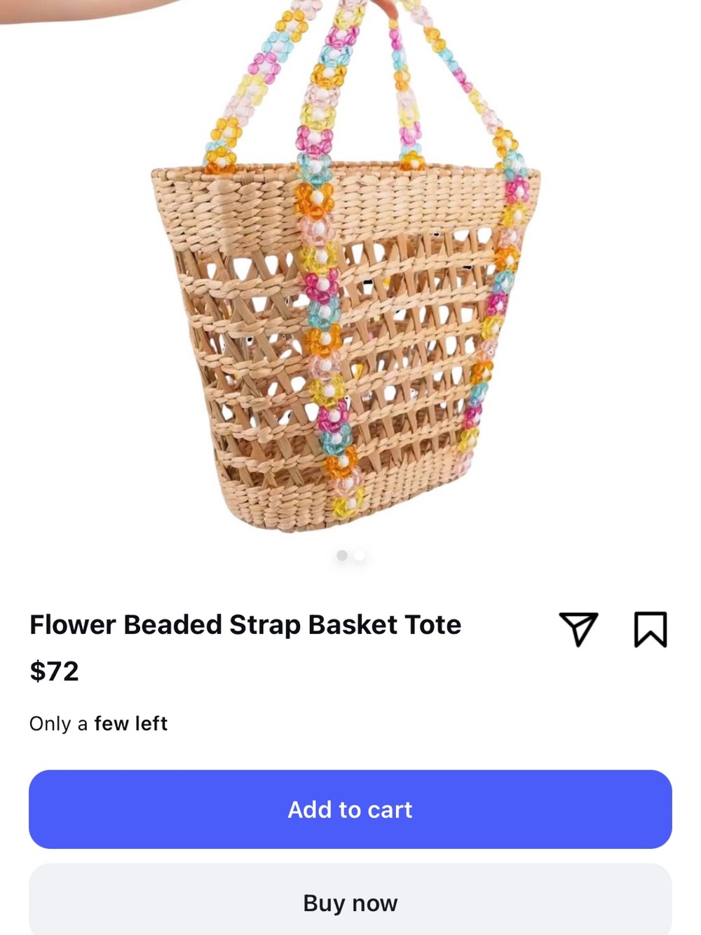 Woven Flower Beaded Strap Basket Tote – Natural with Multicolor Straps